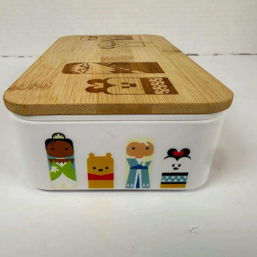 Disney 2 tier Bento Box Bamboo Lid Multi Character lunch storage container 100th